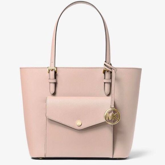 Michael Kors Saffiano Leather Light pink Jet Set Tote Bag W/ Front Pocket - Picture 1 of 9